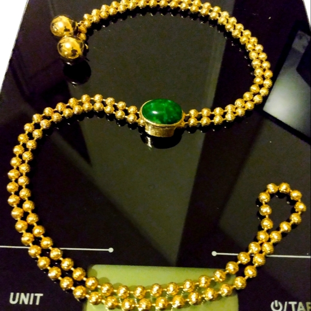 Vintage Goldtone Green Emerald Slide Necklace
